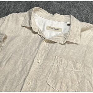 Tommy Bahama‎ Shirt Adult Large Tan Linen Marling Beach Hawaii Short Sleeve Mens